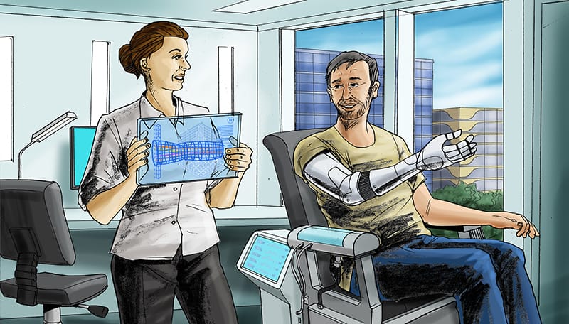 Artists impression of a Cyborg Psychologist consulting with patient